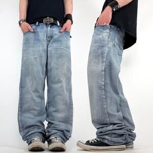 Vintage y2k rare faded washed baggy wide leg embroidered archive jeans